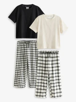 Next Black/White Short Sleeve 100% Cotton Pyjamas 2 Pack Outlet