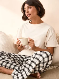 Next Black/White Short Sleeve 100% Cotton Pyjamas 2 Pack Outlet