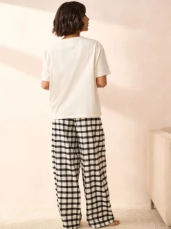 Next Black/White Short Sleeve 100% Cotton Pyjamas 2 Pack Outlet