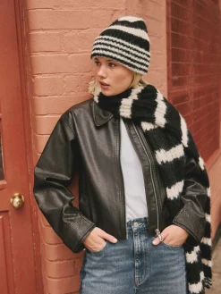 Next Stripe Knitted Beanie Hat Black/White Hot