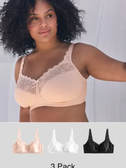 Next Black/White Total Support Cotton & Lace Non Wire Bra 3 Pack Best