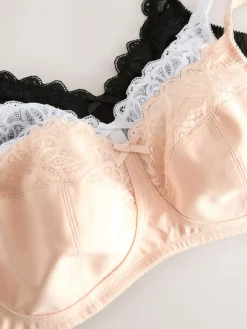 Next Black/White Total Support Cotton & Lace Non Wire Bra 3 Pack Best