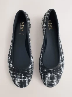Next Black/White Tweed Standard/Wide Fit Round Toe Ballerina Shoes Online
