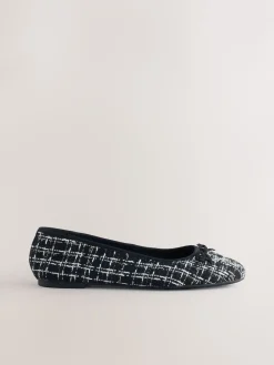Next Black/White Tweed Standard/Wide Fit Round Toe Ballerina Shoes Online