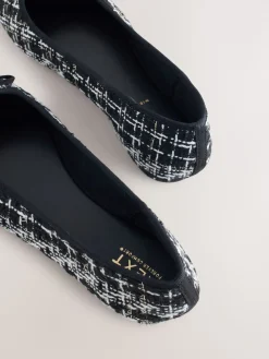 Next Black/White Tweed Standard/Wide Fit Round Toe Ballerina Shoes Online