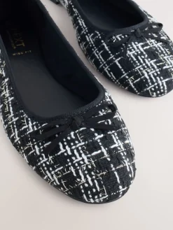 Next Black/White Tweed Standard/Wide Fit Round Toe Ballerina Shoes Online