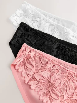 Next Brazilian Lace Front NVPL Knickers 3 Pack Black/White/Nude New