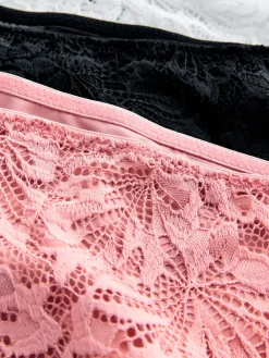 Next Brazilian Lace Front NVPL Knickers 3 Pack Black/White/Nude New