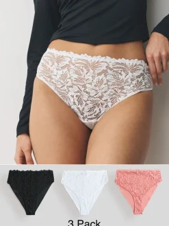 Next High Waist High Leg Lace Front NVPL Knickers 3 Pack Black/White/Nude