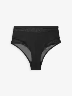 Next Mesh Trim High Waist High Leg Knickers 3 Pack Black/White/Nude Outlet