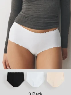 Next Midi No VPL Scallop Knickers 3 Pack Black/White/Nude Clearance