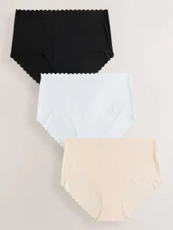 Next Midi No VPL Scallop Knickers 3 Pack Black/White/Nude Clearance