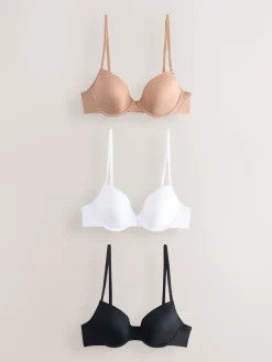 Next Black/White/Nude Pad Plunge A-E Ultimate Comfort Smoothing T-Shirt Bras 3 Pack Clearance