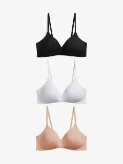 Next Pad Non Wire Cotton Blend Ultimate Comfort Bras 3 Pack Black/White/Pastel Rose Nude