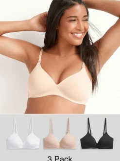 Next Black/White/Pastel Rose Nude Pad Non Wire B-G Nursing Cotton Blend Ultimate Comfort Bras 3 Pack