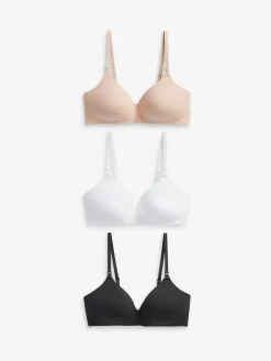 Next Black/White/Pastel Rose Nude Pad Non Wire B-G Nursing Cotton Blend Ultimate Comfort Bras 3 Pack