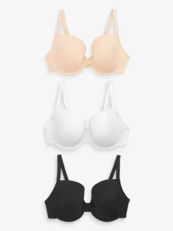 Next Black/White/Pastel Rose Nude Pad Plunge DD+ Cotton Blend Ultimate Comfort Bras 3 Pack Outlet