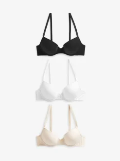 Next Black/White/Pastel Rose Nude Pad Plunge Cotton Blend Ultimate Comfort Bras 3 Pack New