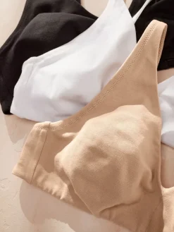 Next Non Pad Non Wire Cotton Blend Ultimate Comfort Bras 3 Pack Black/White/Pastel Rose Nude New