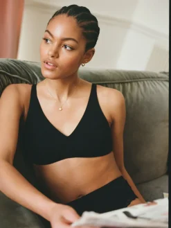 Next Non Pad Non Wire Cotton Blend Ultimate Comfort Bras 3 Pack Black/White/Pastel Rose Nude New