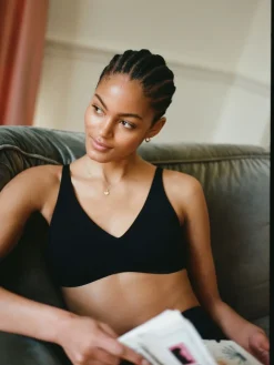 Next Non Pad Non Wire Cotton Blend Ultimate Comfort Bras 3 Pack Black/White/Pastel Rose Nude New