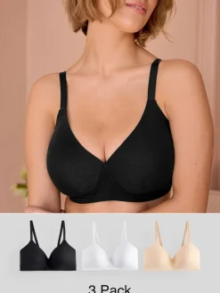 Next Black/White/Pastel Rose Nude Pad Non Wire DD+ Cotton Blend Ultimate Comfort Bras 3 Pack Sale