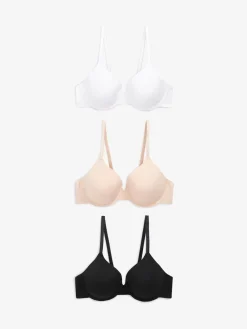 Next Black/White/Pastel Rose Nude Pad Full Cup Cotton Blend Ultimate Comfort Bras 3 Pack New