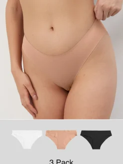 Next Brazilian No VPL Comfort Knickers 3 Pack Black/White/Praline Nude Discount