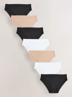 Next Black/White/Praline Nude Brazilian No VPL Scallop Knickers 7 Pack Clearance