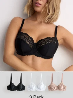 Next DD+ Non Pad Full Cup Bras 3 Pack Black/White/Praline Nude Clearance