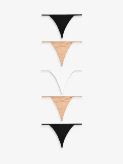 Next Black/White/Praline Nude G-String Microfibre Knickers 5 Pack