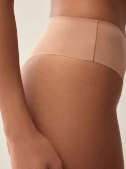 Next High Waisted Thong No VPL Comfort Knickers 3 Pack Black/White/Praline Nude New