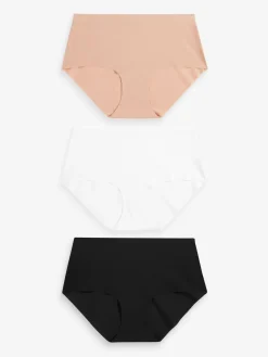 Next Midi No VPL Comfort Knickers 3 Pack Black/White/Praline Nude Clearance