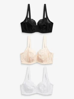 Next Black/White/Praline Nude Non Pad Balcony DD+ Lace Bras 3 Pack Sale