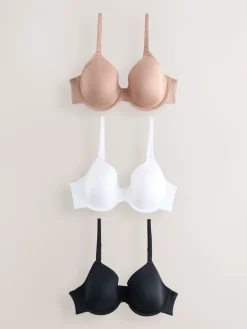 Next Black/White/Praline Nude Pad Full Cup A-E Ultimate Comfort Smoothing T-Shirt Bras 3 Pack Outlet