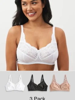 Next Total Support Full Cup Lace Ultimate Comfort Bras 3 Pack Black/White/Praline Nude Best