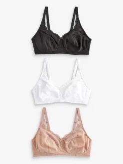 Next Total Support Full Cup Lace Ultimate Comfort Bras 3 Pack Black/White/Praline Nude Best