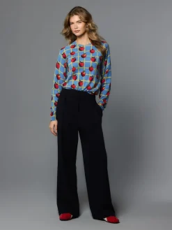 Next Blue Apple Check Pattern Soft Touch Crew Neck Cotton Rich Jumper Sale