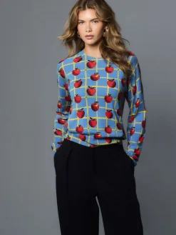 Next Blue Apple Check Pattern Soft Touch Crew Neck Cotton Rich Jumper Sale