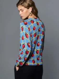 Next Blue Apple Check Pattern Soft Touch Crew Neck Cotton Rich Jumper Sale