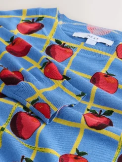 Next Blue Apple Check Pattern Soft Touch Crew Neck Cotton Rich Jumper Sale