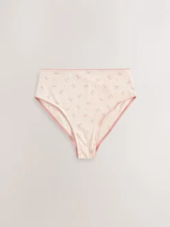 Next Blue Bows High Waist High Leg Cotton Rich Knickers 7 Pack Sale