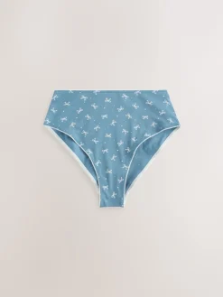 Next Blue Bows High Waist High Leg Cotton Rich Knickers 7 Pack Sale
