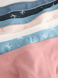 Next Thong Cotton Rich Knickers 7 Pack Blue Bows New