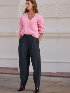 Next Blue Check N. Premium Barrel Leg Trousers With Wool New