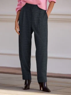 Next Blue Check N. Premium Barrel Leg Trousers With Wool New