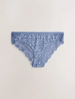 Next Blue Ditsy Floral Bikini Cotton Lace Knickers 4 Pack Outlet