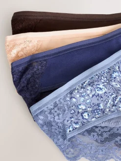 Next Blue Ditsy Floral Bikini Cotton Lace Knickers 4 Pack Outlet