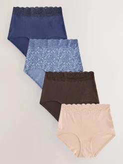 Next Blue Ditsy Floral Full Brief Cotton Lace Knickers 4 Pack Online