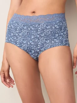 Next Blue Ditsy Floral Full Brief Cotton Lace Knickers 4 Pack Online